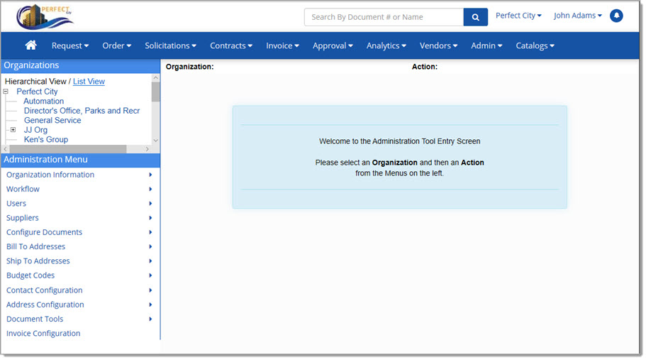 Admin Landing Page